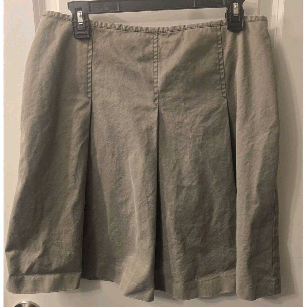 Skirt Eddie Bauer Pleated Gray/green Cotton A-Line Knee Length Zipper Women's 10